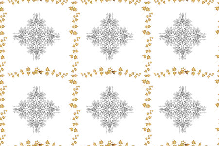 Seamless pattern with interesting doodles on colorfil background. Pano. Raster illustration.の写真素材