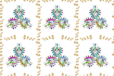 Seamless pattern with interesting doodles on colorfil background. Pano. Raster illustration.の写真素材