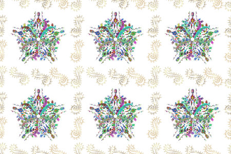 Seamless pattern with interesting doodles on colorfil background. Pano. Raster illustration.の写真素材