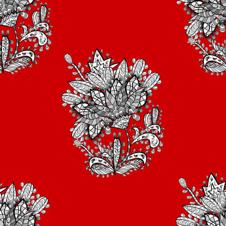 seamless pattern with white doodles flowers on colorful backgroundの写真素材