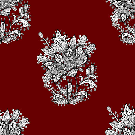 seamless pattern with white doodles flowers on colorful backgroundの写真素材