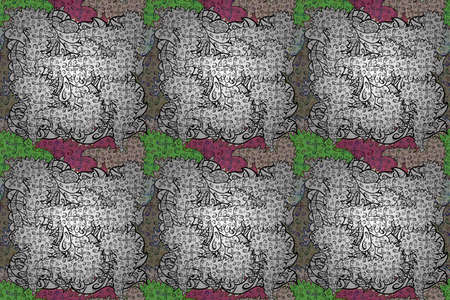 Seamless pattern with interesting doodles on colorfil background. Pano. Raster illustration.の写真素材