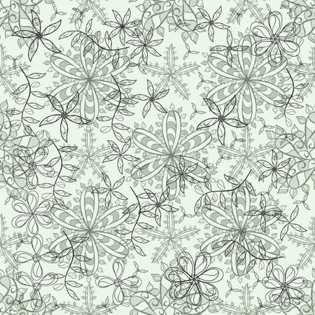 Pattern with interesting doodles on colorfil background. Raster illustration.の写真素材