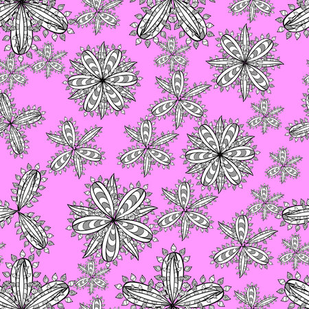 seamless pattern with white doodles flowers on colorful backgroundの写真素材