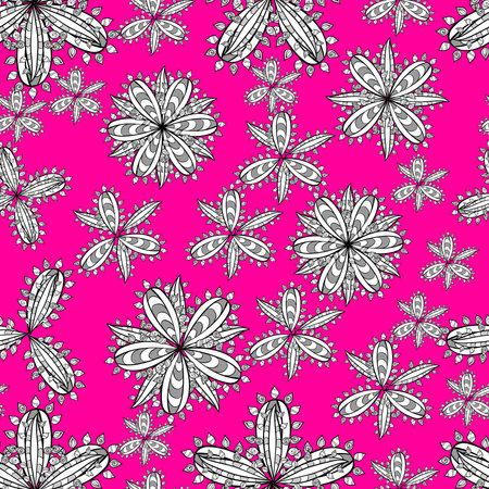 seamless pattern with white doodles flowers on colorful backgroundの写真素材