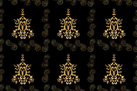 Seamless pattern with interesting doodles on colorfil background. Pano.の写真素材