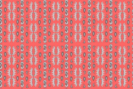 Seamless pattern with interesting doodles on colorfil background. Pano.の写真素材