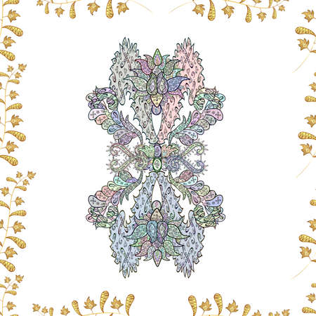 Seamless pattern with interesting doodles on colorfil background. Raster illustration.の写真素材