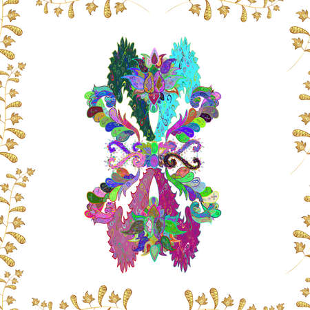 Seamless pattern with interesting doodles on colorfil background. Raster illustration.の写真素材