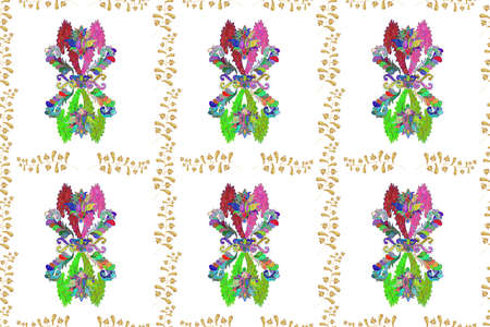 Seamless pattern with interesting doodles on colorfil background. Pano. Raster illustration.の写真素材