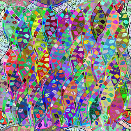 Seamless pattern with interesting doodles on colorfil background. Vector illustration.のイラスト素材