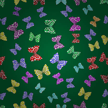 Seamless pattern with interesting doodles on colorfil background. Vector illustration. Butterflies.の写真素材