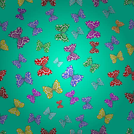 Seamless pattern with interesting doodles on colorfil background. Vector illustration. Butterflies.の写真素材