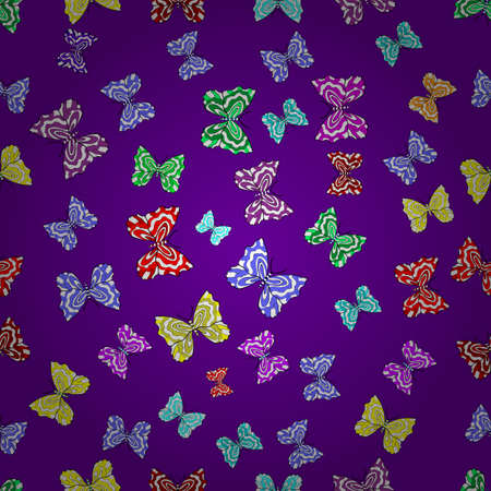 Seamless pattern with interesting doodles on colorfil background. Vector illustration. Butterflies.の写真素材