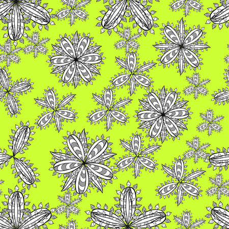 seamless pattern with white doodles flowers on colorful backgroundの写真素材