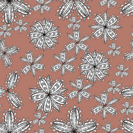 seamless pattern with white doodles flowers on colorful backgroundの写真素材