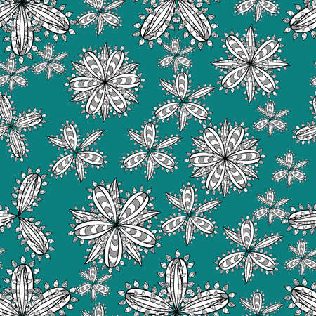 seamless pattern with white doodles flowers on colorful backgroundの写真素材