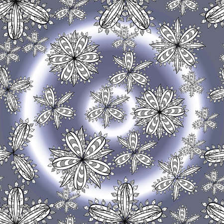 seamless pattern with white doodles flowers on colorful backgroundの写真素材