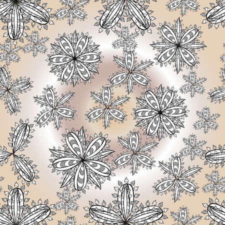 seamless pattern with white doodles flowers on colorful backgroundの写真素材