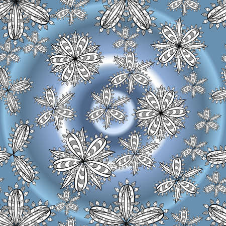 seamless pattern with white doodles flowers on colorful backgroundの写真素材