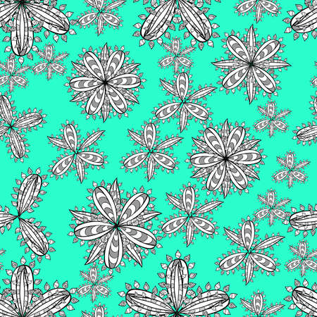 seamless pattern with white doodles flowers on colorful backgroundの写真素材