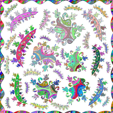 Seamless pattern with interesting doodles on colorfil background. Raster illustration.の写真素材