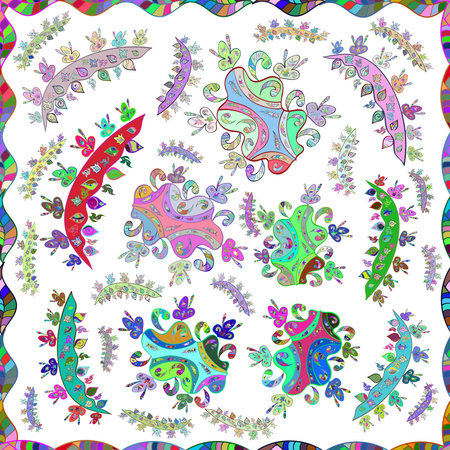 Seamless pattern with interesting doodles on colorfil background. Raster illustration.の写真素材