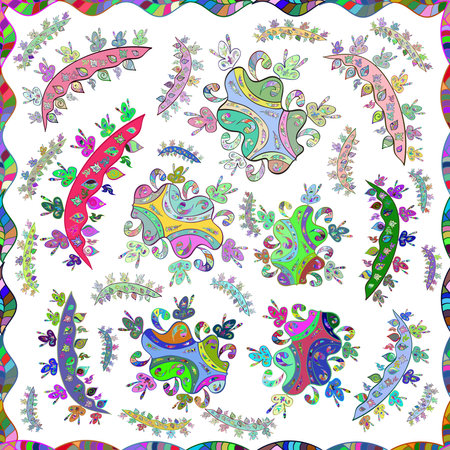 Seamless pattern with interesting doodles on colorfil background. Raster illustration.の写真素材