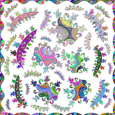 Seamless pattern with interesting doodles on colorfil background. Raster illustration.の写真素材