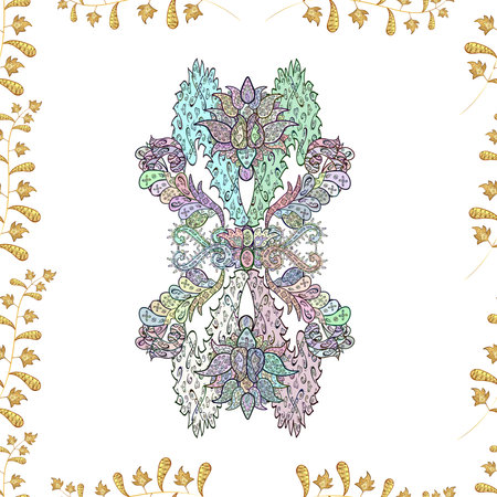 Seamless pattern with interesting doodles on colorfil background. Raster illustration.の写真素材