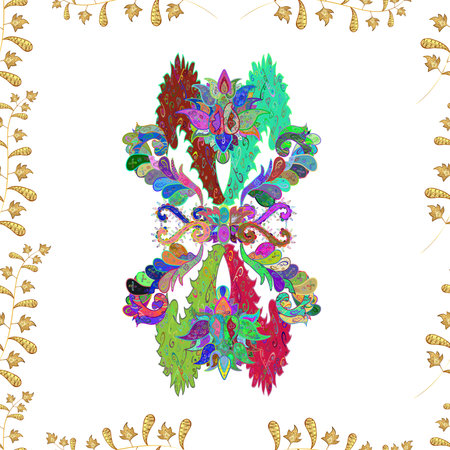 Seamless pattern with interesting doodles on colorfil background. Raster illustration.の写真素材