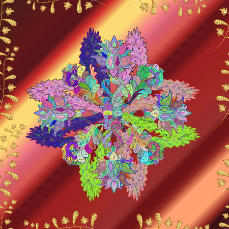 Seamless pattern with interesting doodles on colorfil background. Raster illustration.の写真素材