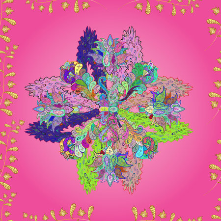 Seamless pattern with interesting doodles on colorfil background. Raster illustration.の写真素材
