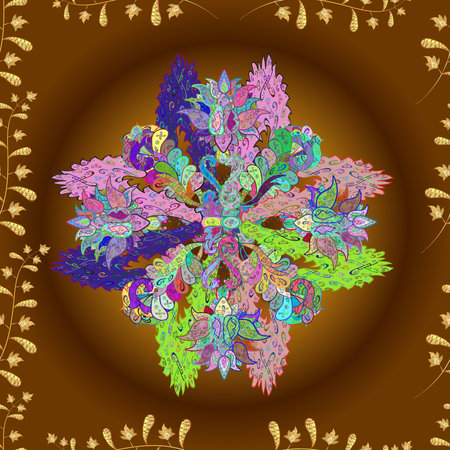Seamless pattern with interesting doodles on colorfil background. Raster illustration.の写真素材