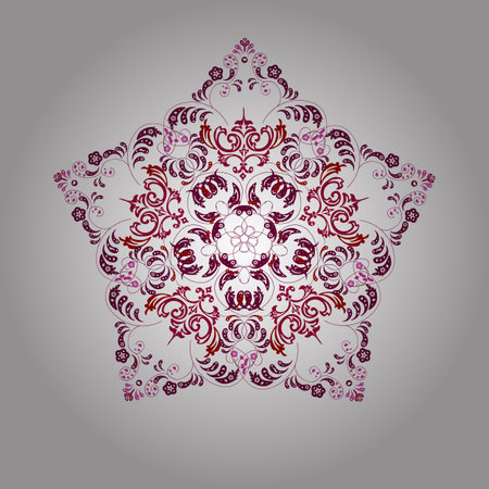 red snowflake on white background with floral elementsのイラスト素材