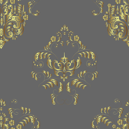 seamless vintage pattern with golden elements on colorfil backgroundの写真素材