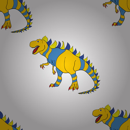 Geometric seamless pattern with dinosaurs. Colored lizard-like dinosaurs for packaging or clothing. Saurischian dinosaurs.のイラスト素材