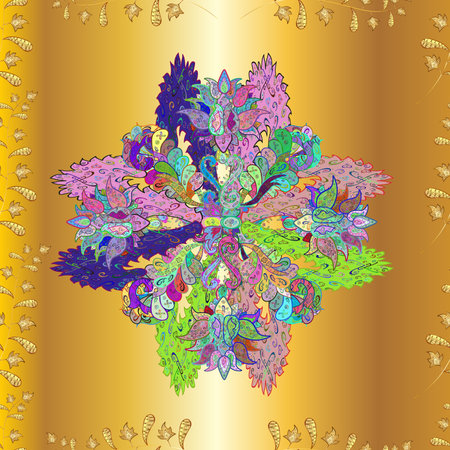 Seamless pattern with interesting doodles on colorfil background. Raster illustration.の写真素材