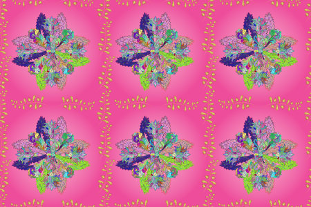 Seamless pattern with interesting doodles on colorfil background. Pano. Raster illustration.の写真素材