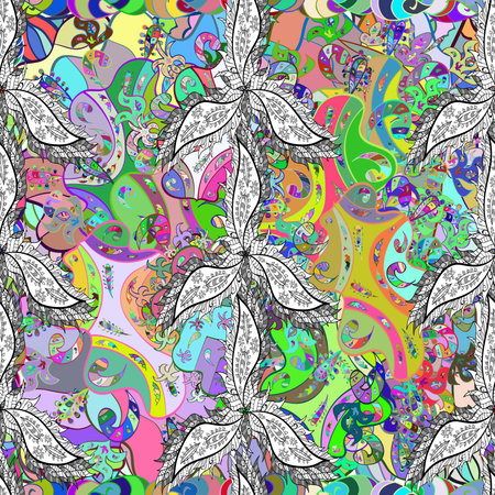 Seamless pattern with interesting doodles on colorfil background. Raster illustration.の写真素材