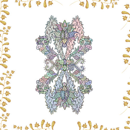 Seamless pattern with interesting doodles on colorfil background. Raster illustration.の写真素材
