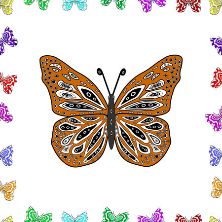 Seamless pattern with interesting doodles on colorfil background. Raster illustration.の写真素材