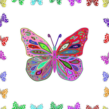 Seamless pattern with interesting doodles on colorfil background. Vector illustration.のイラスト素材