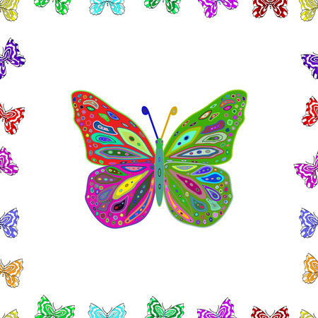 Seamless pattern with interesting doodles on colorfil background. Raster illustration.の写真素材