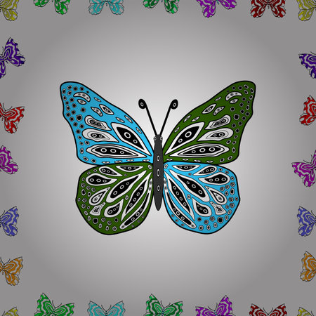 Seamless pattern with interesting doodles on colorfil background. Vector illustration.のイラスト素材
