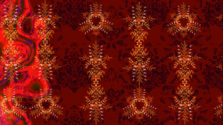 Snowflake mosaic icon. Red, brown and black silhouette snow flake sign. Flat design. Symbol winter, frozen, Christmas, New Year holiday. Graphic element decoration. Raster illustration.の写真素材