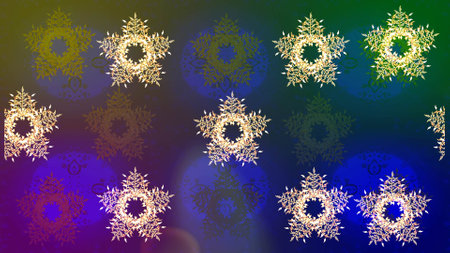Raster illustration. Snowflake ornamental pattern. Flat design of snowflakes isolated on colorful background. Snowflakes background. Snowflakes pattern.の写真素材