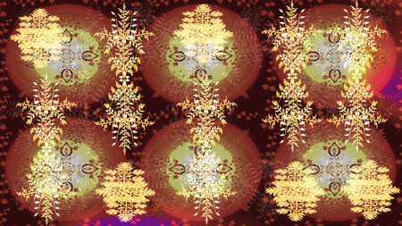 Snowflake colorful pattern. Snowflakes pattern. Raster snowflakes background. Flat design with abstract snowflakes isolated on colors background. Raster illustration.の写真素材