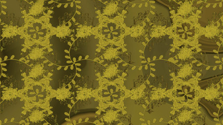 Raster floral pattern in doodle style with flowers. Gentle, summer floral background. Flowers on green, brown and yellow colors.の写真素材
