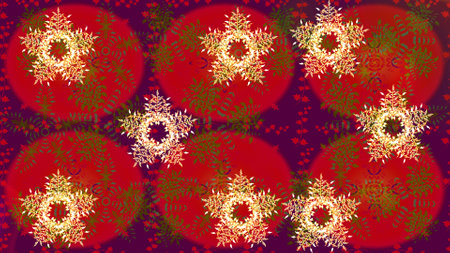 Flat snow doodle icons, snow flakes silhouette for Christmas banner, cards. New year snowflake. Cute abstract snowflakes raster design on red, purple and brown colors.の写真素材